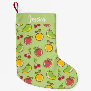Calcetín Navideño Pequeño Patrón verde de frutas frescas de verano