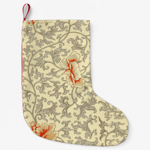 Calcetín Navideño Pequeño Patrón Vintage Owen Jones: Coral Floral Gris
