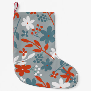 Calcetín Navideño Pequeño Patrón vintage simple. Fondo gris, naranja,
