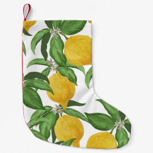 Calcetín Navideño Pequeño Patrón vintage sin fisuras de limón. Bac de frutas