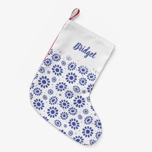Calcetín Navideño Pequeño Patroneado con el Blue Boho Daisy de Hampton