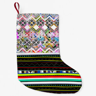 Calcetín Navideño Pequeño Patrones tribales aztecas coloridos y lindos