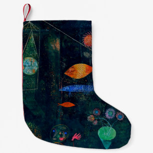 Calcetín Navideño Pequeño Paul Klee Fish Magic Resumen Pintura de arte gráfi