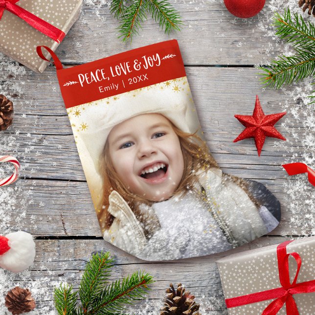 Calcetín Navideño Pequeño Paz Amor Alegría Personalizado Foto Estrellas de O (Subido por el creador)