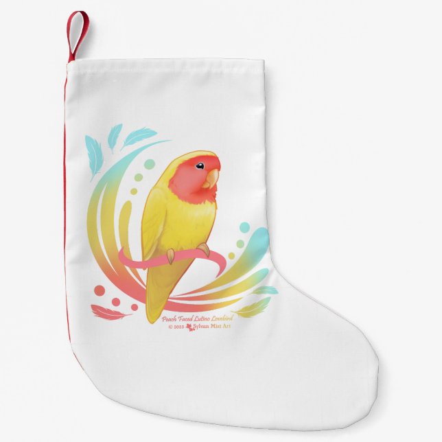 Calcetín Navideño Pequeño Peach Faced Lutino Lovebird (Anverso)