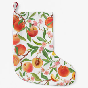 Calcetín Navideño Pequeño Peach Tropical Fruit Vintage Pattern.
