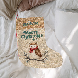 Calcetín Navideño Pequeño Pekín burlap nombre retro Feliz Navidad