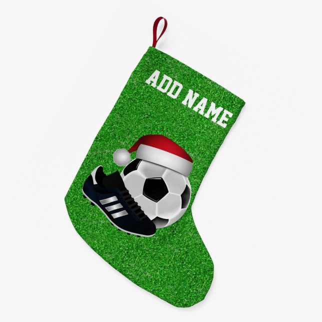 Calcetín Navideño Pequeño Pelota de fútbol y zapato para navidades (Frente (Colgado))
