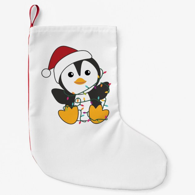 Calcetín Navideño Pequeño Penguin Christmas Snow Winter Animals Penguins Adu (Anverso)