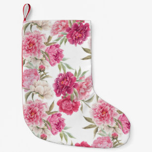 Calcetín Navideño Pequeño Peonías rosadas acuarelas: elegancia floral