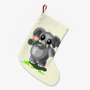 Calcetín Navideño Pequeño Pequeño elefante con Navidades de flores repitiend