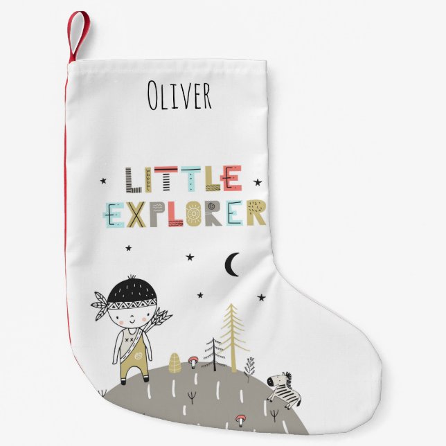 Calcetín Navideño Pequeño Pequeño Explorador Escandinavo Cuto Personalizado (Anverso)