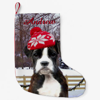 Calcetín Navideño Pequeño Perrito del boxeador del navidad