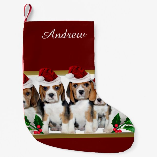 Calcetín Navideño Pequeño Perritos del beagle del navidad (Anverso)
