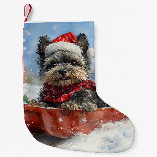 Calcetín Navideño Pequeño Perro Affenpinscher en escaramuza deja que nieve N (Anverso)