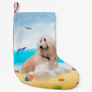 Calcetín Navideño Pequeño Perro afgano en la playa