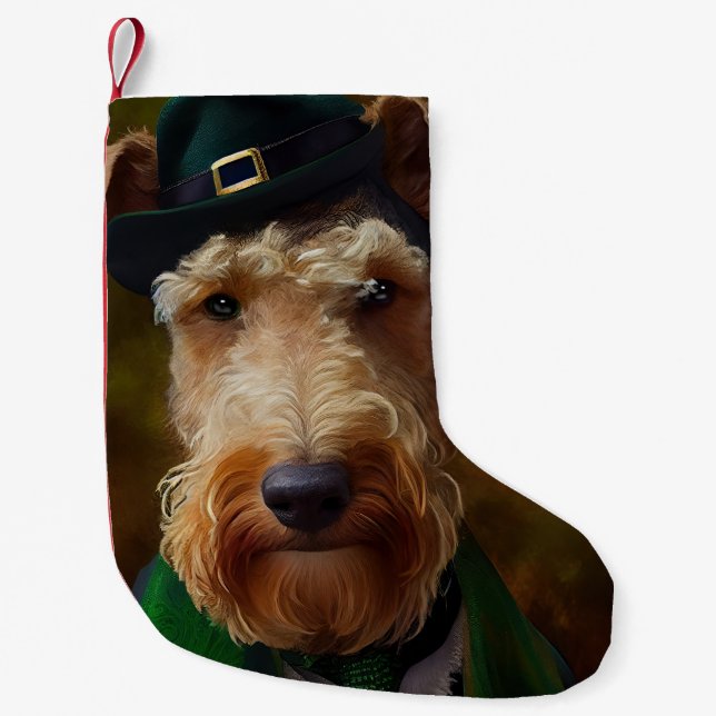 Calcetín Navideño Pequeño perro airedale en el Día de San Patricio (Anverso)