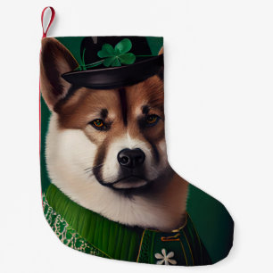 Calcetín Navideño Pequeño Perro akita en el vestido del Día de San Patricio