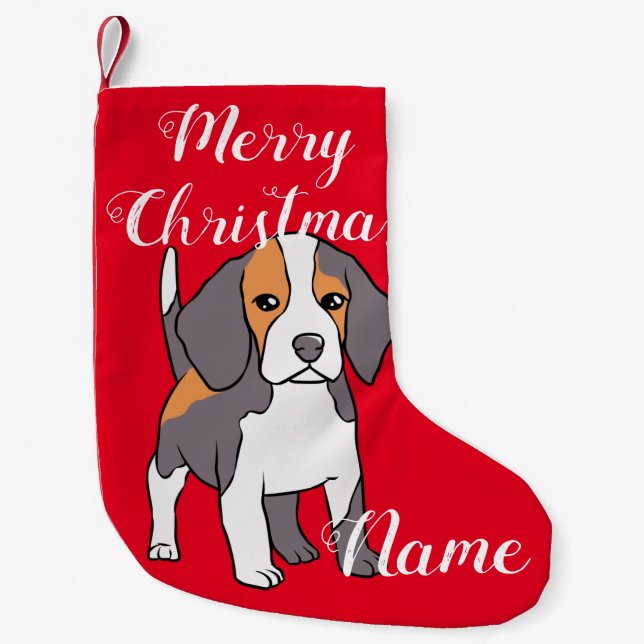 Calcetín Navideño Pequeño Perro Beagle Cute Rama Thunder_Cove (Anverso)