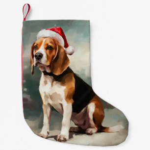 Calcetín Navideño Pequeño Perro beagle en Navidades de nieve