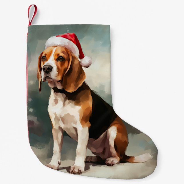 Calcetín Navideño Pequeño Perro beagle en Navidades de nieve (Anverso)