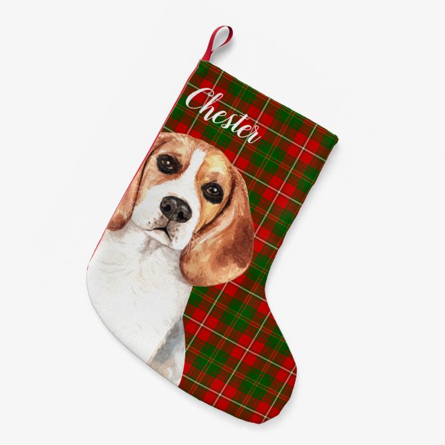 Calcetín Navideño Pequeño Perro Beagle Personalizado (Frente (Colgado))