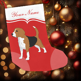 Calcetín Navideño Pequeño Perro Beagle Rojo Sólido Personalizado