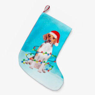 Calcetín Navideño Pequeño Perro Beagle Sentado En La Luz Gorra De Los Navida