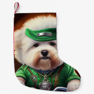 Calcetín Navideño Pequeño Perro Bichon Frisé montando bicicleta Día de San P