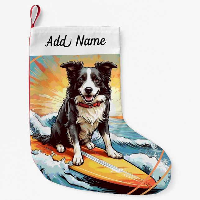 Calcetín Navideño Pequeño Perro Border Collie (Anverso)