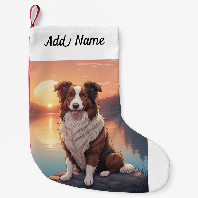 Calcetín Navideño Pequeño Perro Border Collie (Anverso)