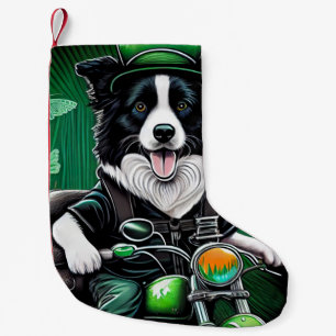 Calcetín Navideño Pequeño Perro Border Collie conduciendo bicicleta Día de S