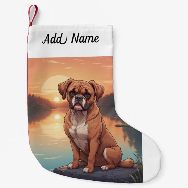 Calcetín Navideño Pequeño Perro Boxer (Anverso)