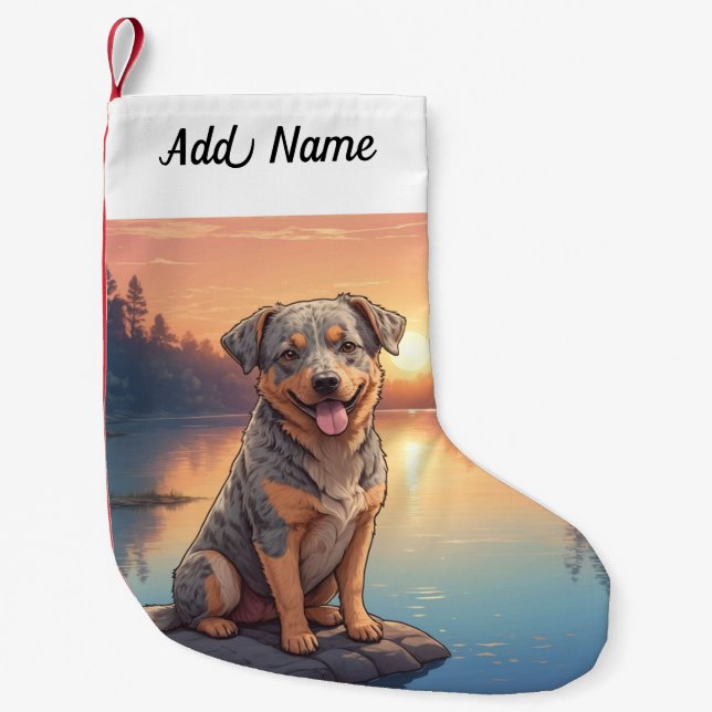 Calcetín Navideño Pequeño Perro Boyero Australiano (Anverso)