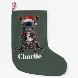 Calcetín Navideño Pequeño Perro Bulldog Francés Navidad Nombre Personalizado
