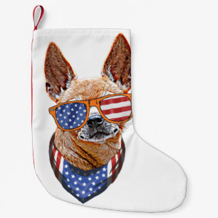 Calcetín Navideño Pequeño Perro Chihuahua Independencia Estadounidense 4 de