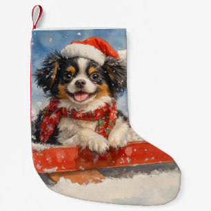 Calcetín Navideño Pequeño Perro chino con manchas en Japón deja que nieve Na