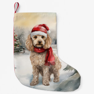 Calcetín Navideño Pequeño Perro Cockapoo en Navidades de nieve