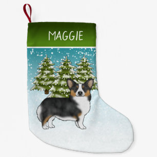 Calcetín Navideño Pequeño Perro Corgi Pembroke Tricolor Negro Navidad de Inv