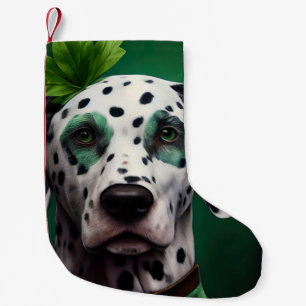 Calcetín Navideño Pequeño Perro dálmata vestido para el día de San Patricio