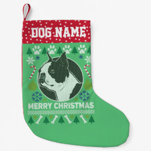 Calcetín Navideño Pequeño Perro de Boston cría Navidades feos suéter