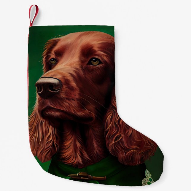 Calcetín Navideño Pequeño Perro de la sepultura roja irlandesa con vestido d (Anverso)