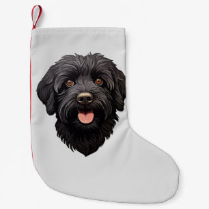 Calcetín Navideño Pequeño Perro de Labradoodle Negro