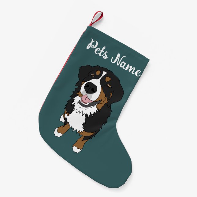 Calcetín Navideño Pequeño Perro de montaña Holiday Bernese (Frente (Colgado))