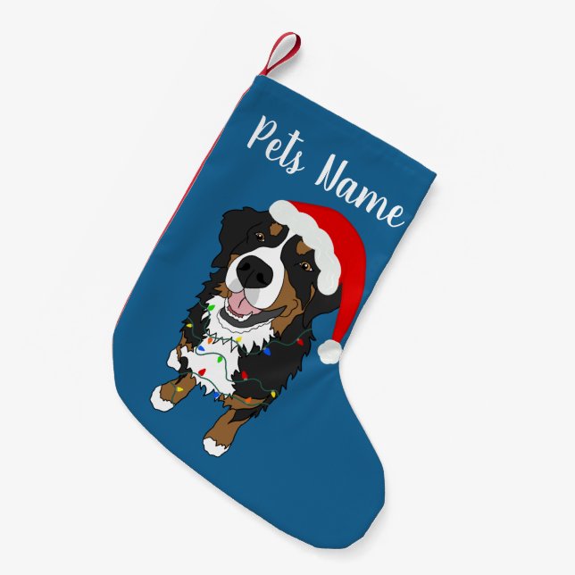 Calcetín Navideño Pequeño Perro de montaña Holiday Bernese (Frente (Colgado))