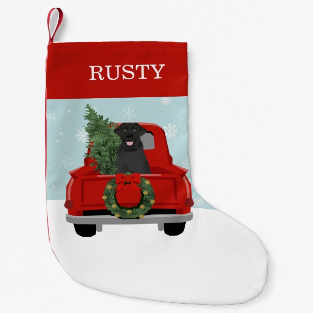 Calcetín Navideño Pequeño Perro de Navidades del labrador negro (Anverso)