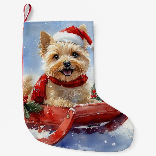 Calcetín Navideño Pequeño Perro del Cairn Terrier en riesgo deja que nieve N (Anverso)