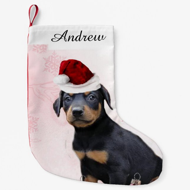 Calcetín Navideño Pequeño Perro del Pinscher del Doberman del navidad (Anverso)