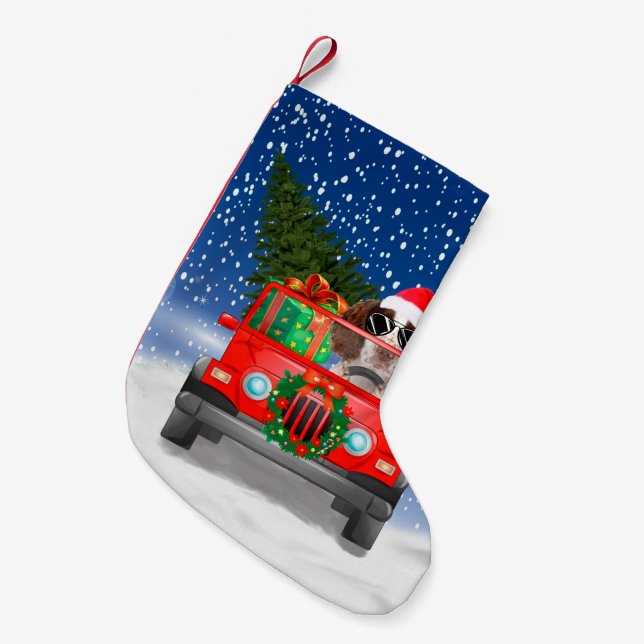 Calcetín Navideño Pequeño Perro español de la primavera inglesa con regalos  (Frente (Colgado))