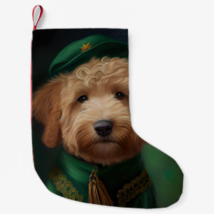 Calcetín Navideño Pequeño Perro Goldendoodle con vestido del Día de San Patr